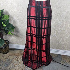 JS Collections Size 8 Red Black Plaid A-line Maxi Skirt Shimmer Party Formal NWT